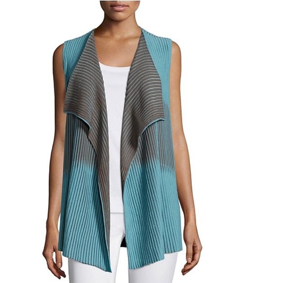 Lafayette 148 New York Long Line Vest M Womens Open Front Sleeveless Cardigan - Picture 1 of 11